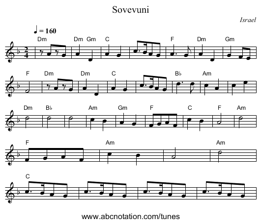 Sovevuni - staff notation