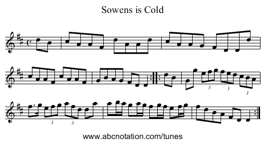 Sowens is Cold - staff notation