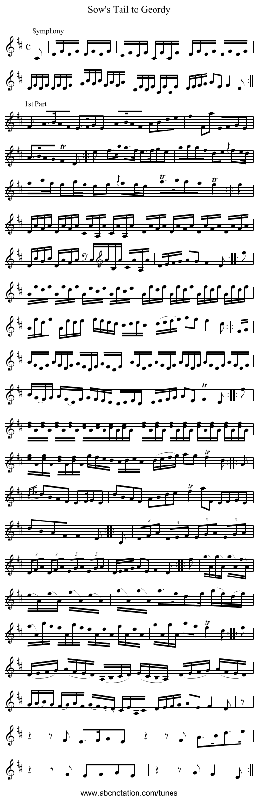 Sow's Tail to Geordy - staff notation