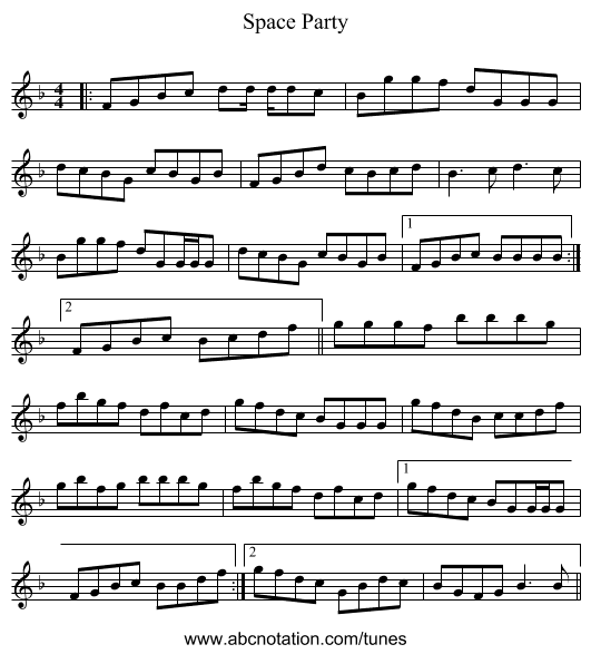 Space Party - staff notation
