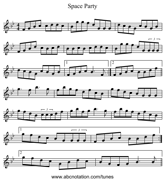 Space Party - staff notation