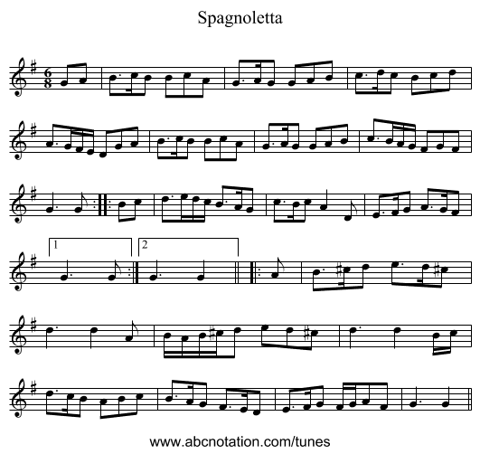 Spagnoletta - staff notation