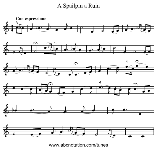 Spailpin a Ruin, A - staff notation