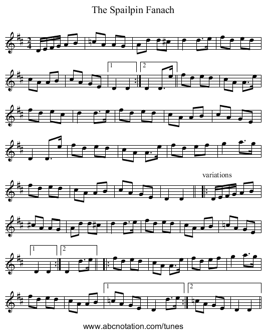 Spailpin Fanach, The - staff notation