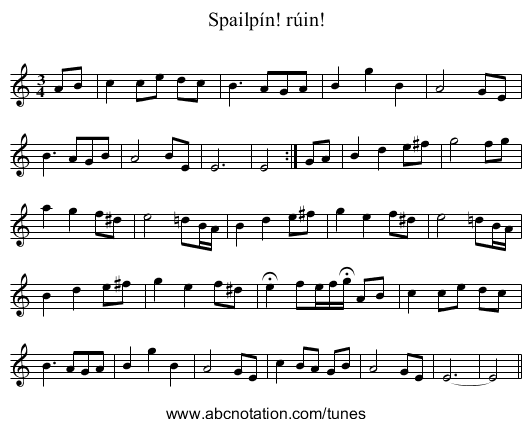 Spailpín! rúin! - staff notation