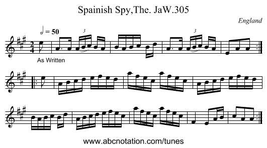 Spainish Spy,The. JaW.305 - staff notation