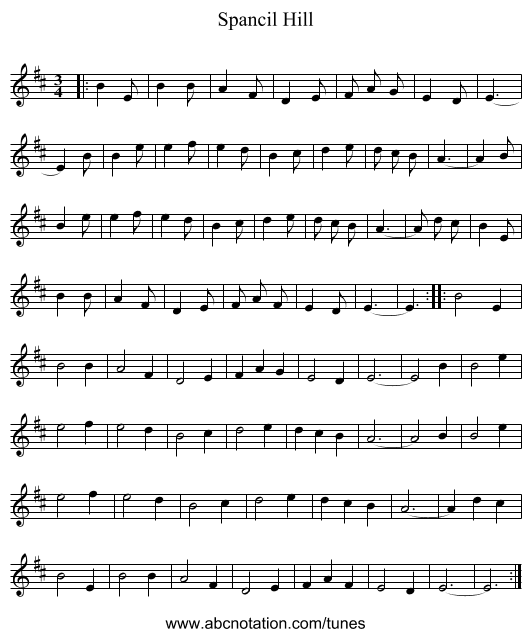 Spancil Hill - staff notation