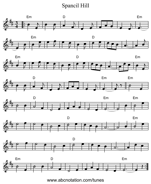 Spancil Hill - staff notation