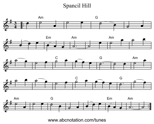 Spancil Hill - staff notation