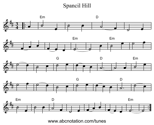 Spancil Hill - staff notation