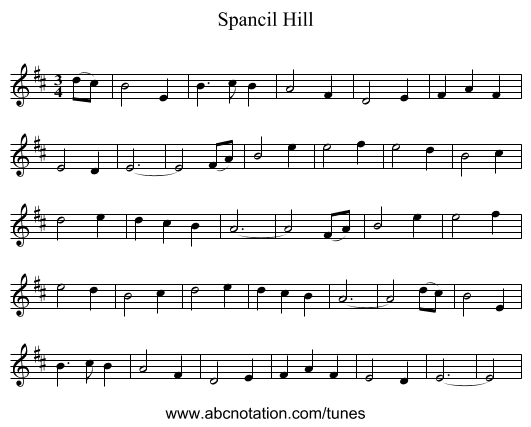 Spancil Hill - staff notation