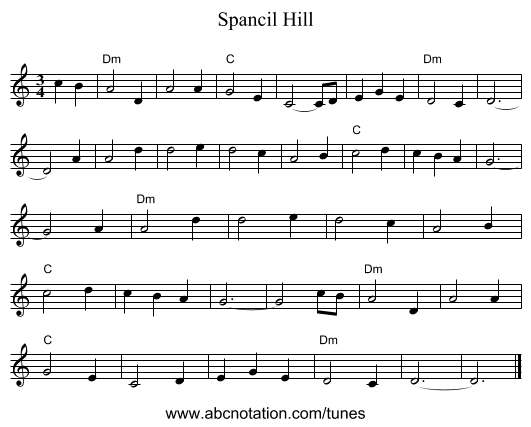 Spancil Hill - staff notation