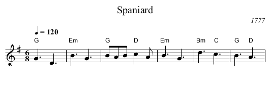 Spaniard - staff notation