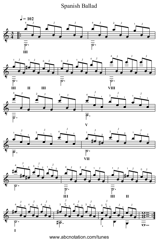 Spanish Ballad - staff notation