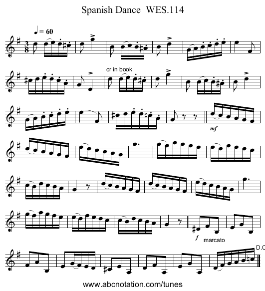 Spanish Dance  WES.114 - staff notation