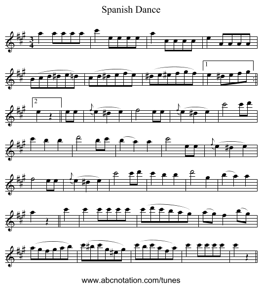 Spanish Dance - staff notation