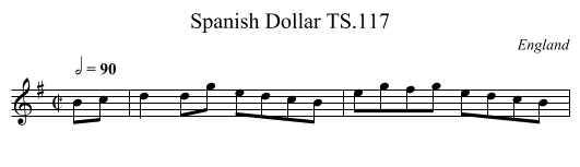 Spanish Dollar TS.117 - staff notation