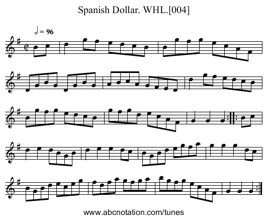 Spanish Dollar. WHL.[004] - staff notation