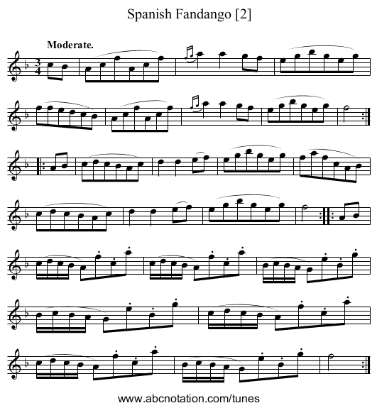 Spanish Fandango [2] - staff notation