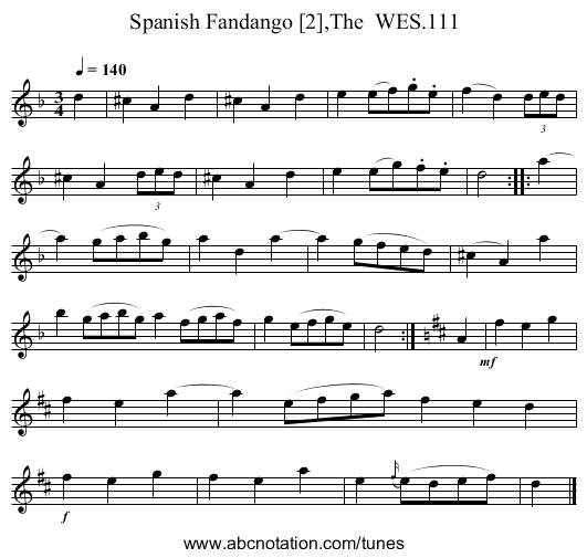 Spanish Fandango [2],The  WES.111 - staff notation