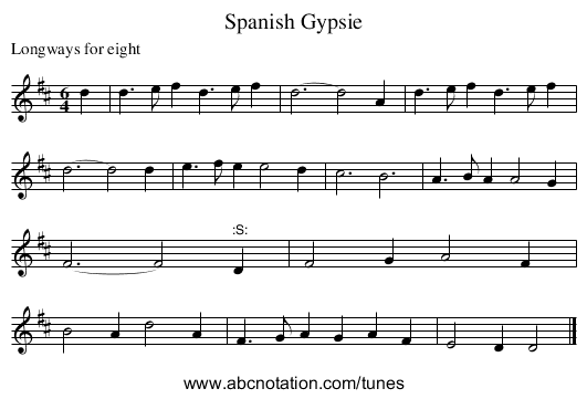 Spanish Gypsie - staff notation