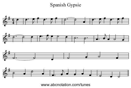 Spanish Gypsie - staff notation