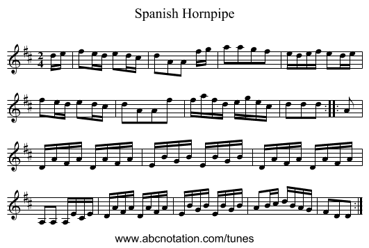 Spanish Hornpipe - staff notation