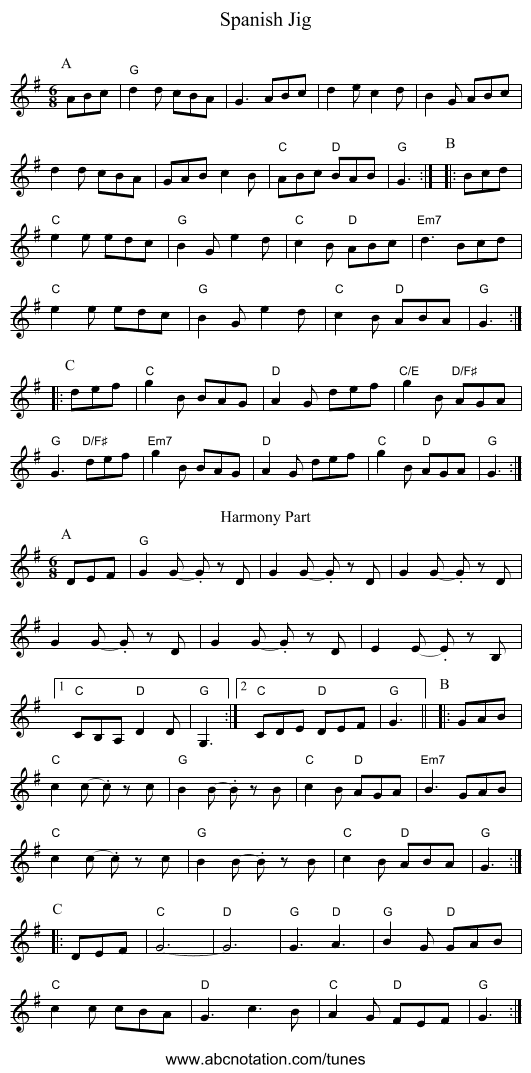 Spanish Jig - staff notation