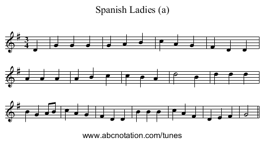 Spanish Ladies (a) - staff notation