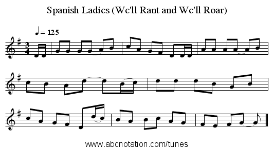 Spanish Ladies (We'll Rant and We'll Roar) - staff notation
