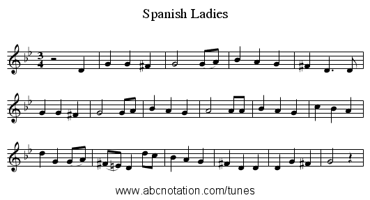 Spanish Ladies - staff notation