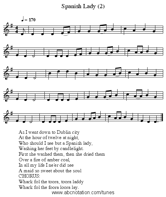Spanish Lady (2) - staff notation