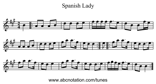 Spanish Lady - staff notation