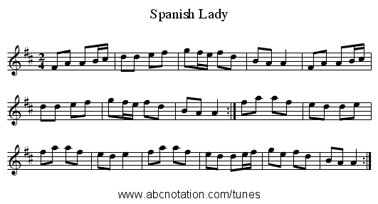 Spanish Lady - staff notation