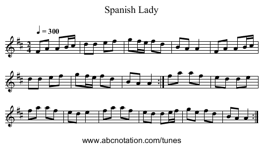 Spanish Lady - staff notation