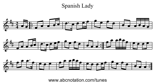Spanish Lady - staff notation