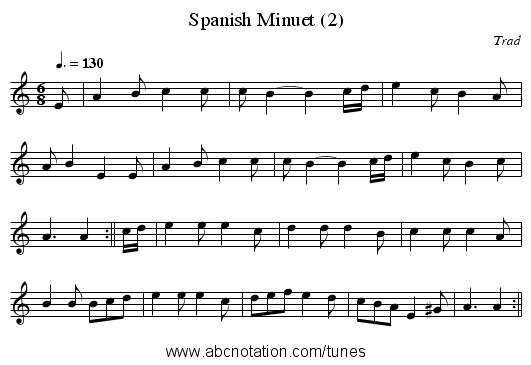 Spanish Minuet (2) - staff notation