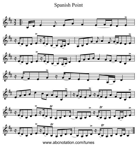 Spanish Point - staff notation