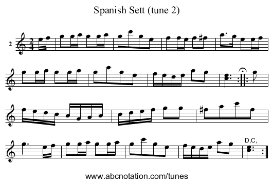 Spanish Sett (tune 2) - staff notation