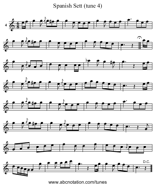 Spanish Sett (tune 4) - staff notation