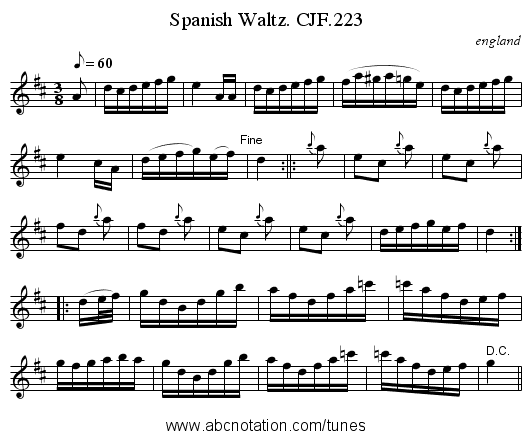 Spanish Waltz. CJF.223 - staff notation