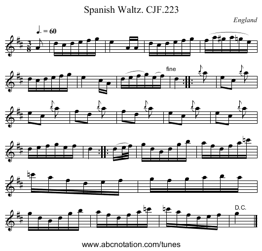 Spanish Waltz. CJF.223 - staff notation