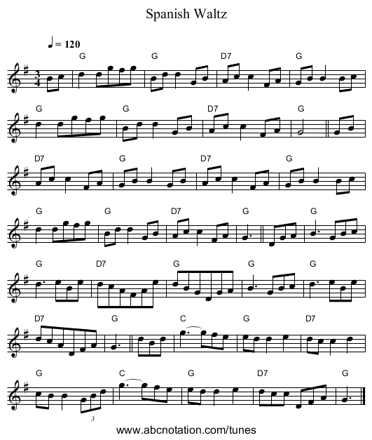 Spanish Waltz - staff notation