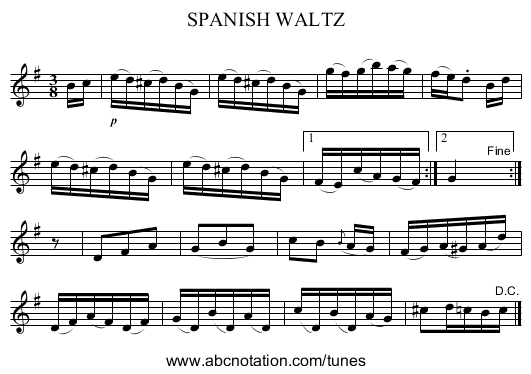 SPANISH WALTZ - staff notation