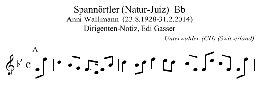 Spannörtler (Natur-Juiz)  Bb - staff notation