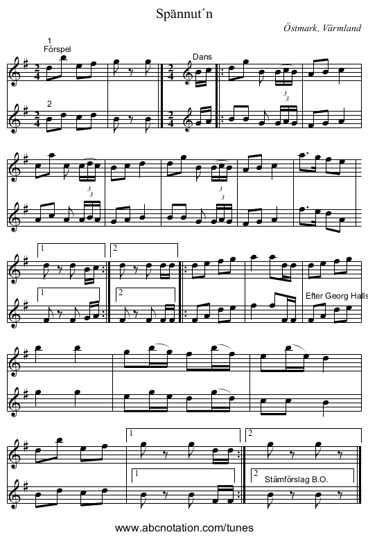 Spännut´n - staff notation