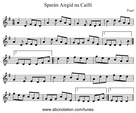 Sparán Airgid na Caillí - staff notation