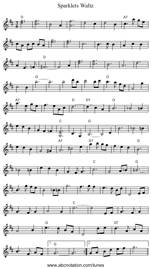 Sparklets Waltz - staff notation