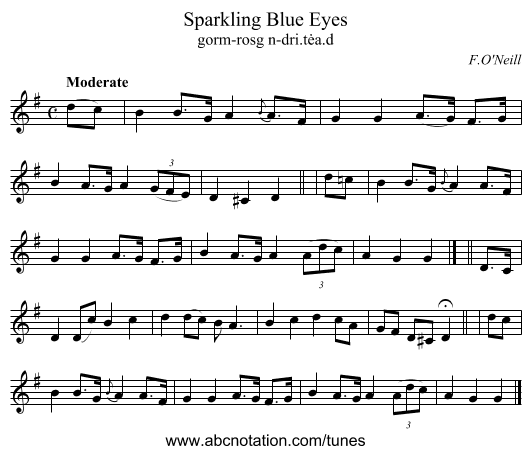 Sparkling Blue Eyes - staff notation