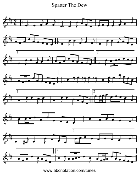 Spatter The Dew - staff notation